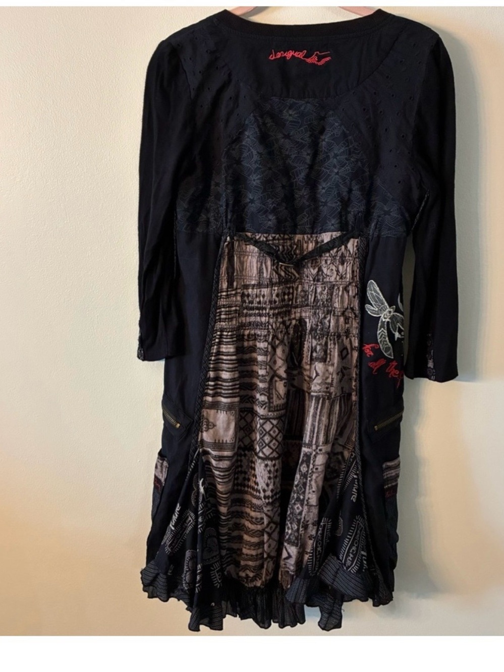 Desigual dress S/M 38 love dream with pockets, embroidered, punk